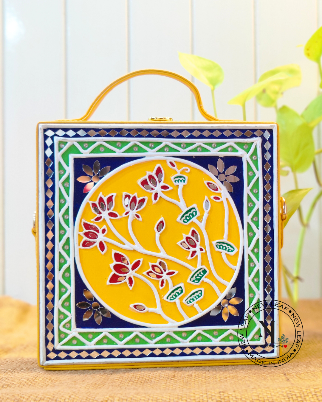 Floral Lippan Art Handcrafted Square Box Bag