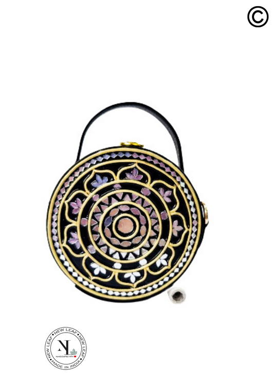 Mini Glamour Lippan Art Black Handcrafted Circle Box Bag