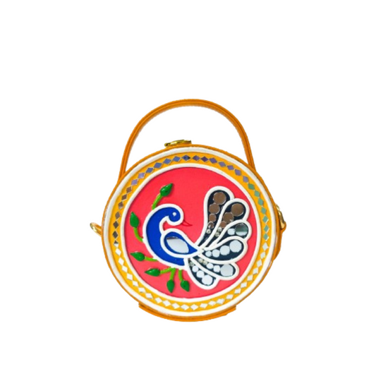 Mini Peacock Lippan Art Handcrafted Circle Box Bag