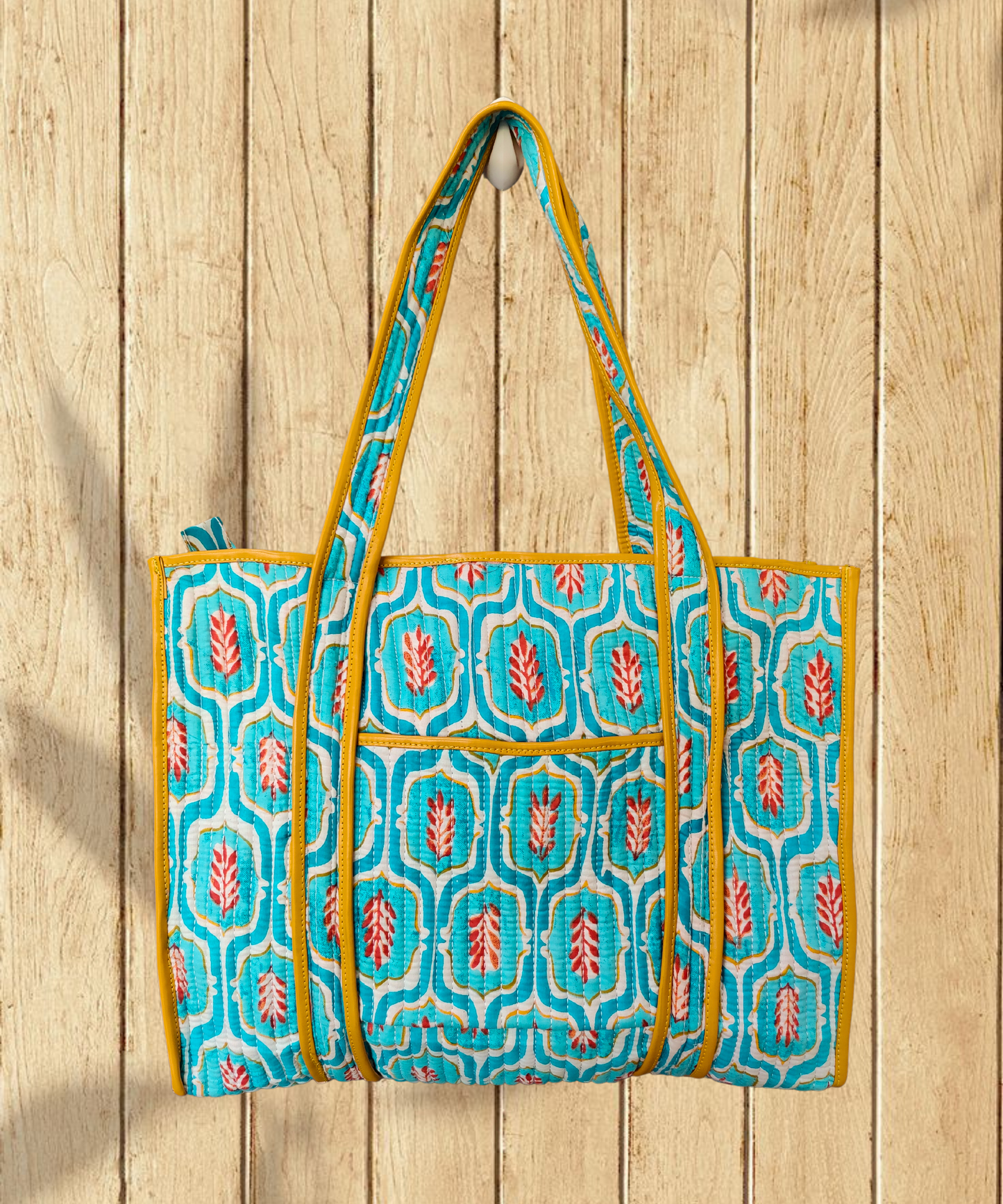 Indie Cotton Quilted Tote Bag with zipper