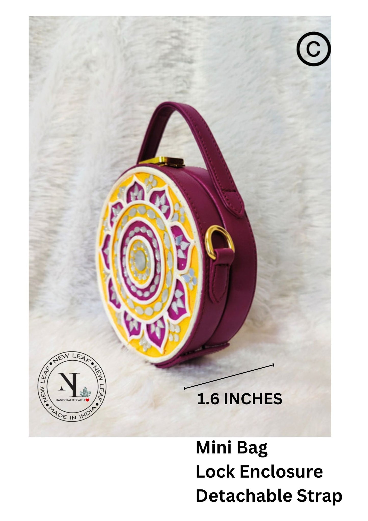 Mini Mandala Lippan Art Handcrafted Circle Box Bag