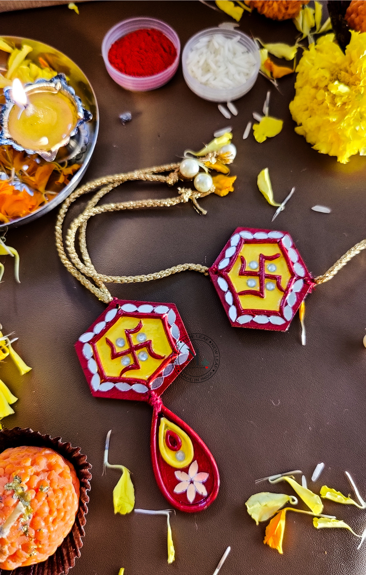 Satya Handmade Lippan Art Rakhi and Lumba Set