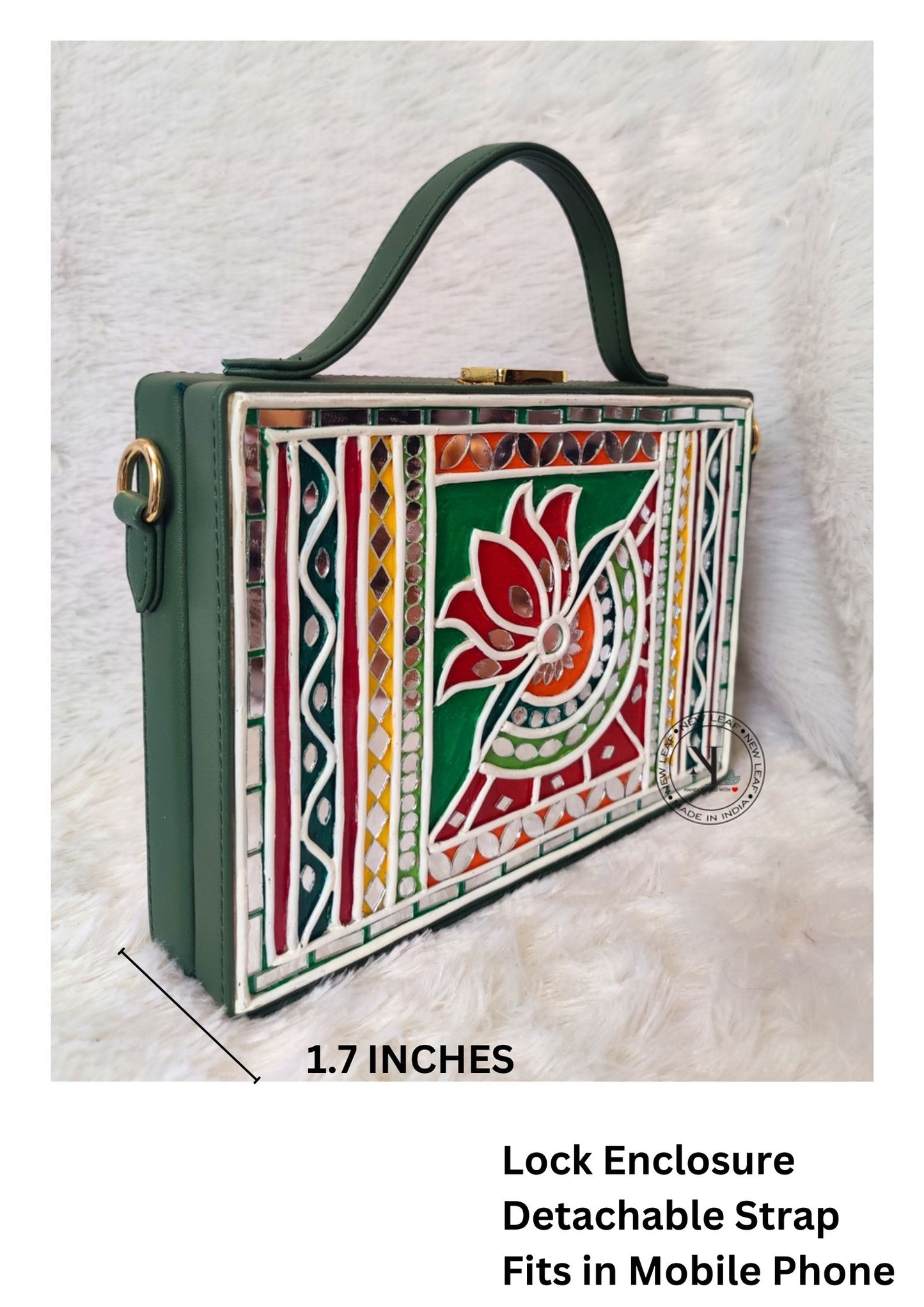 Green Lotus Lippan Art Handcrafted Rectangle Box Bag