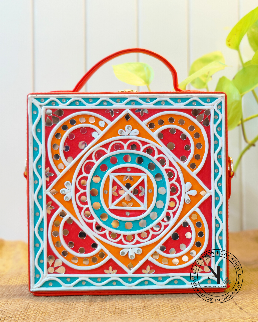 Colourful Geometric Lippan Art Handcrafted Box Bag