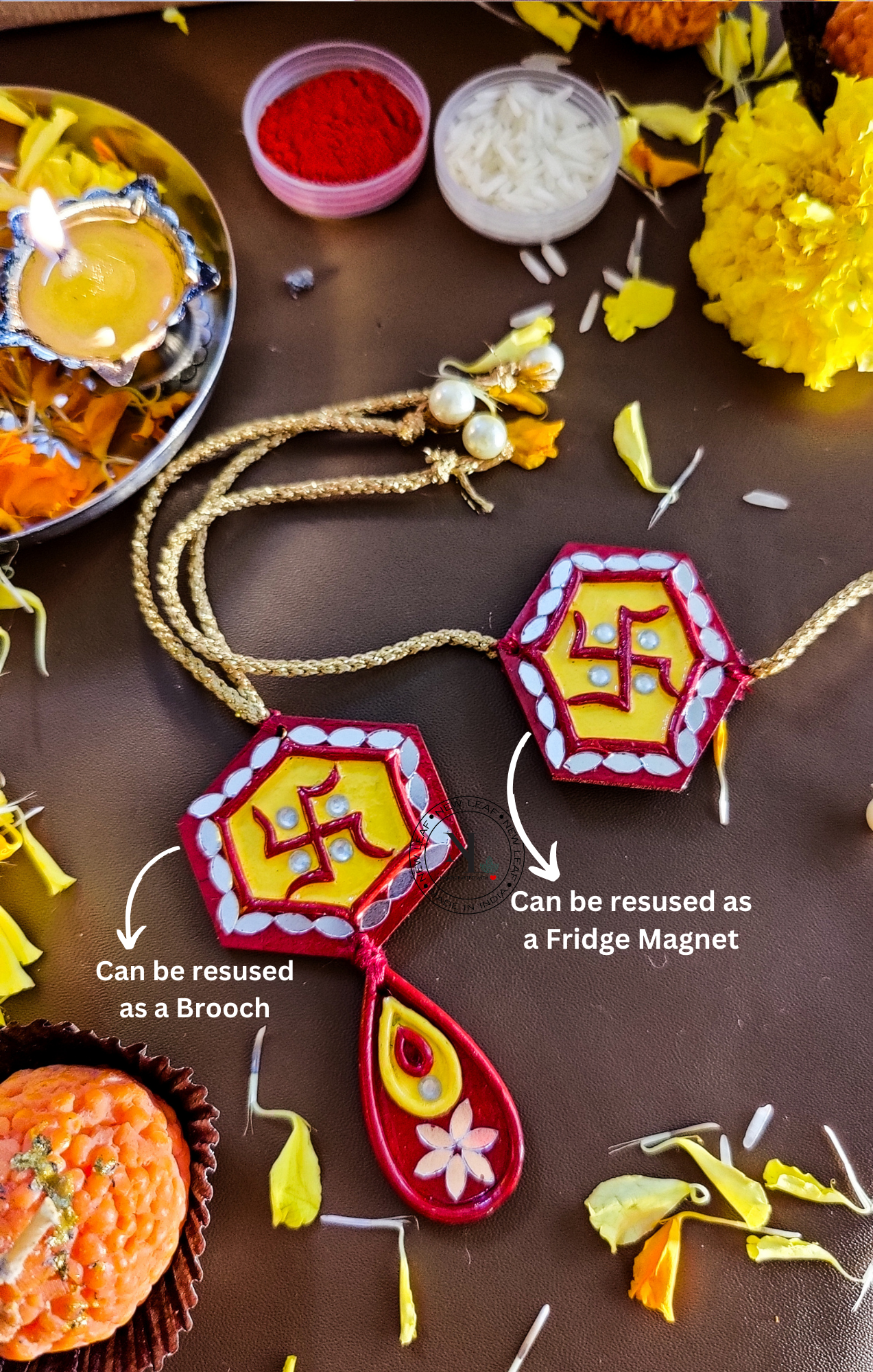 Satya Handmade Lippan Art Rakhi and Lumba Set