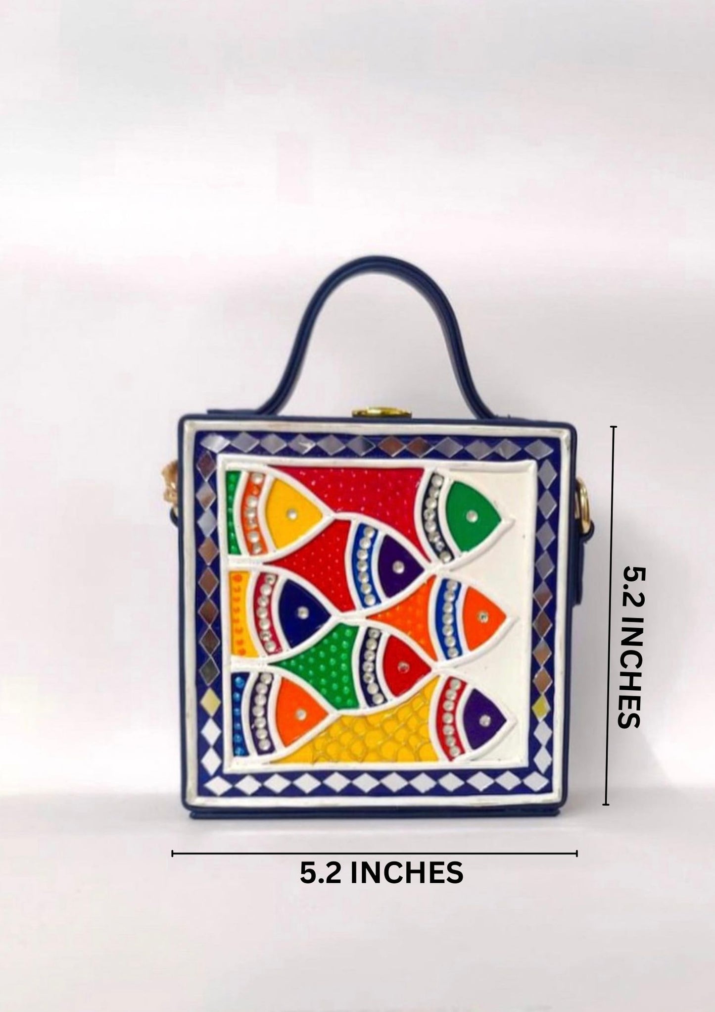 Mini Fish Lippan Art Handcrafted Square Box Bag