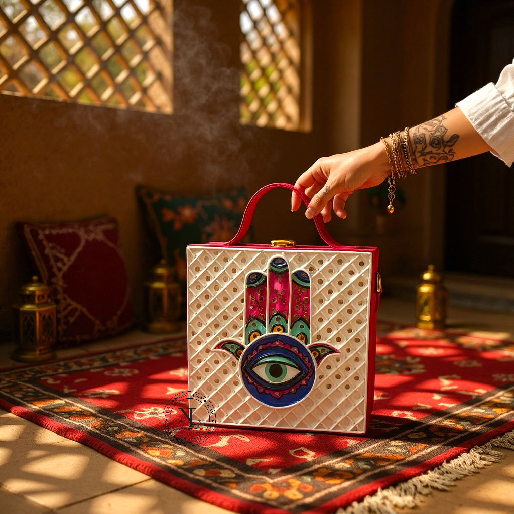 Hamsa Square Lippan Art Handcrafted Box Bag