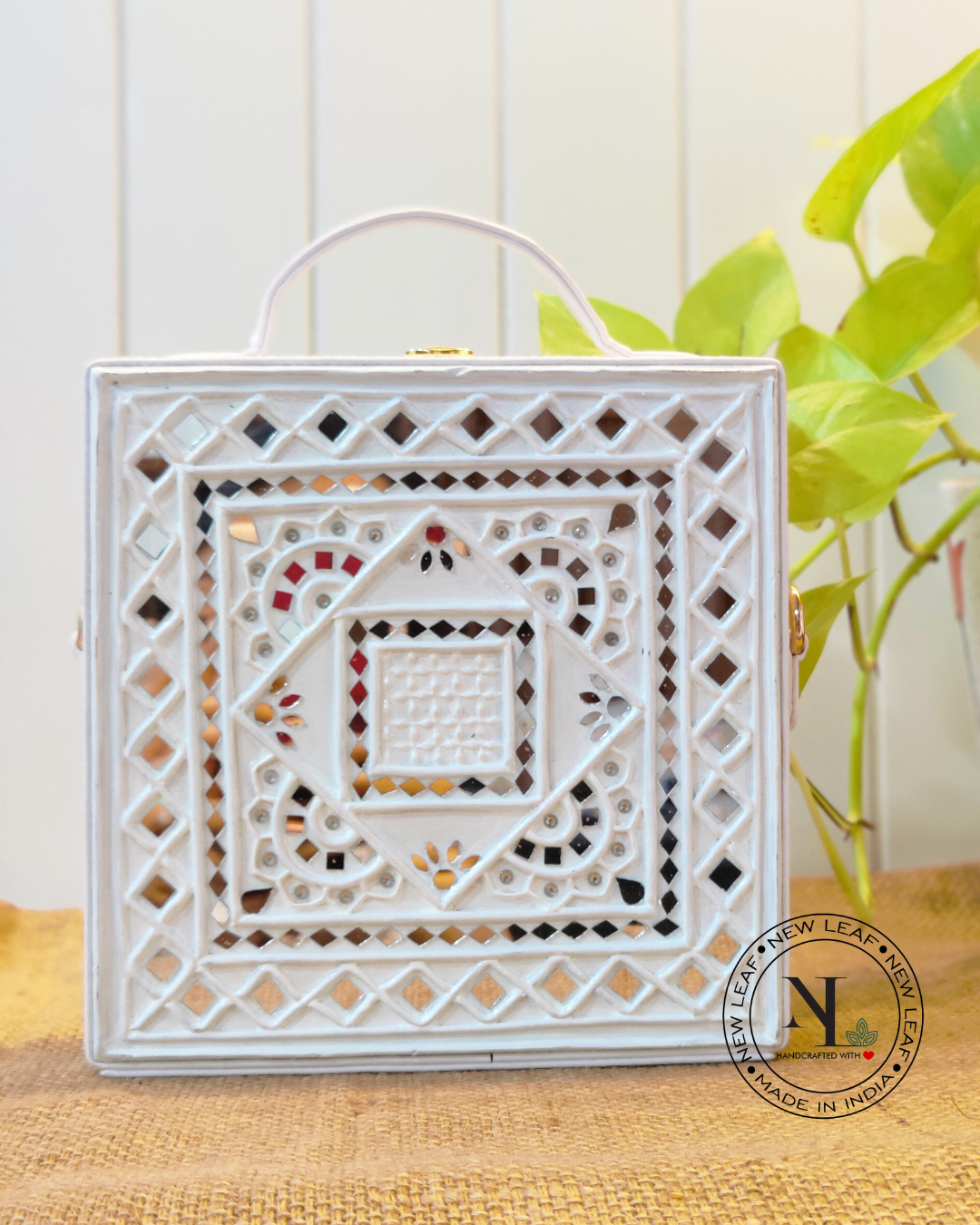 White Lippan Art Handcrafted Box Bag