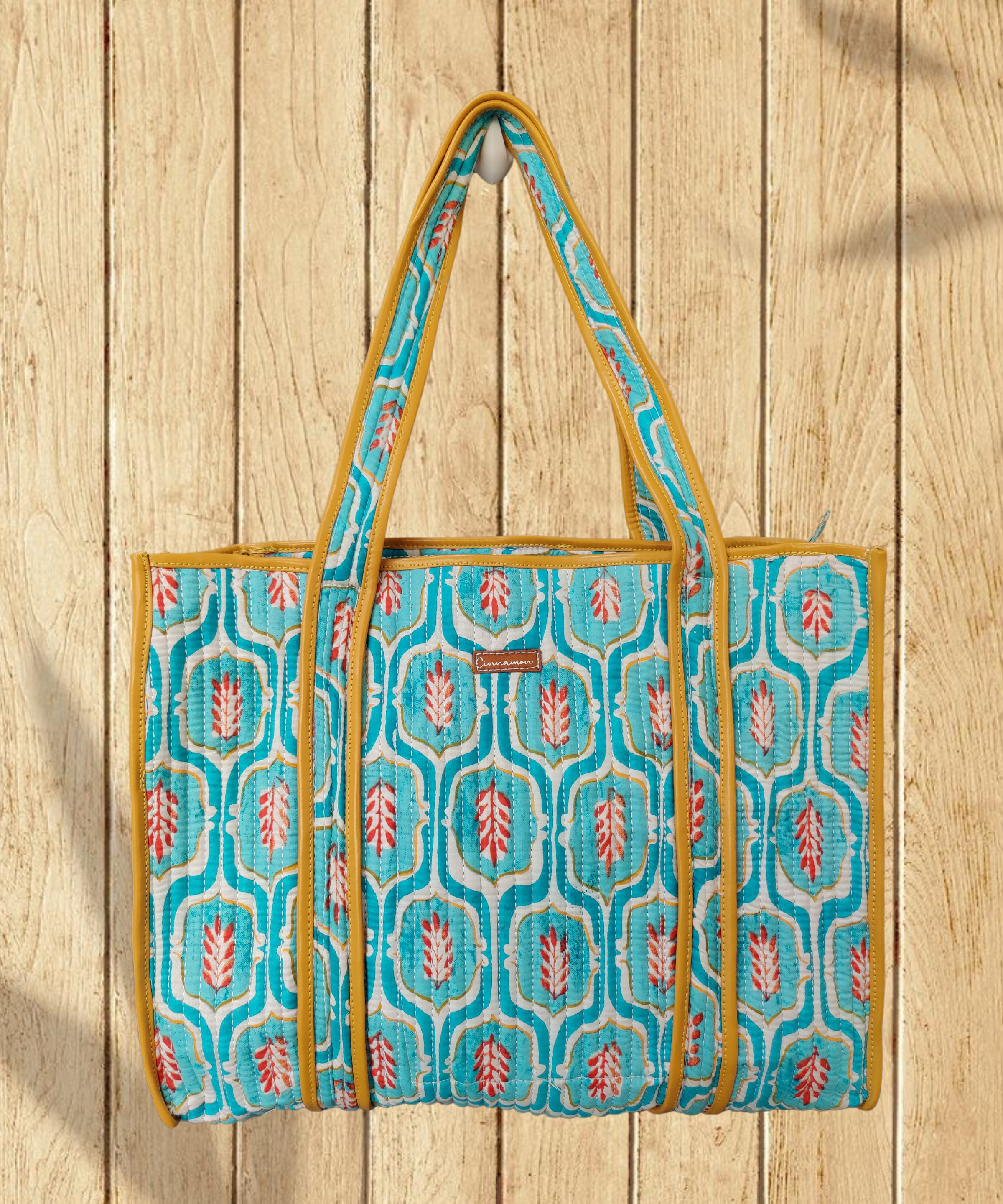 Women's Fabric Tote Bag - Blue - Quilted Patchwork - 100% Cotton - The  Square Inch