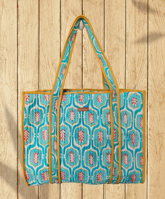 Indie Cotton Quilted Tote Bag with zipper