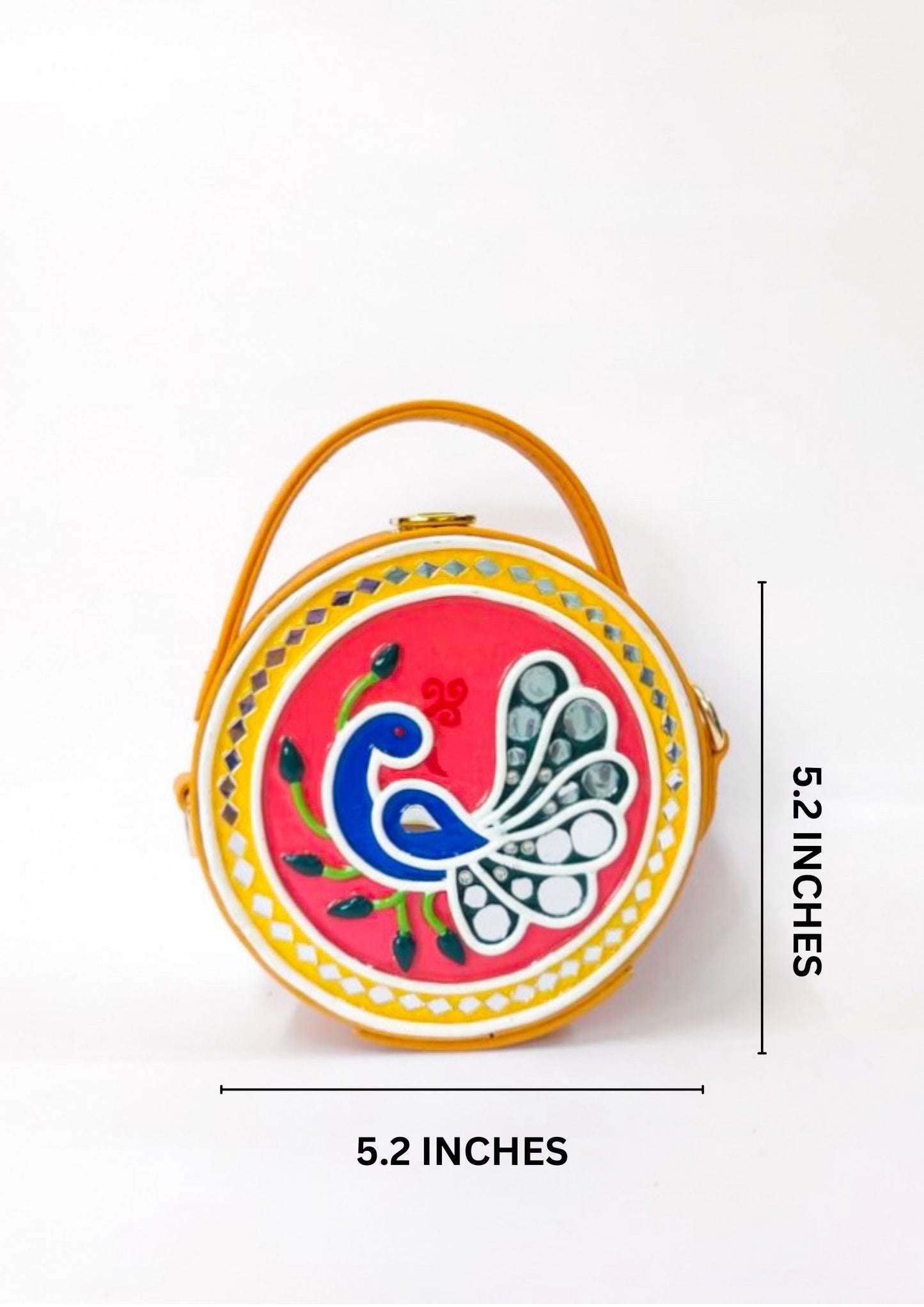 Mini Peacock Lippan Art Handcrafted Circle Box Bag