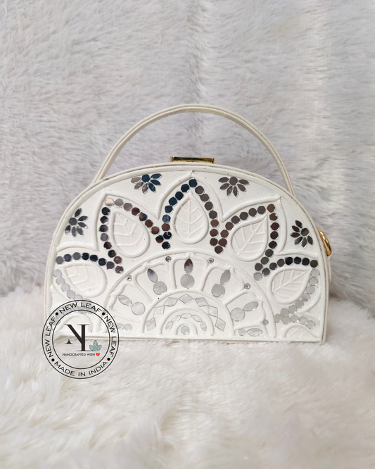 Floral  Lippan Art Handcrafted Semi Circle Box Bag