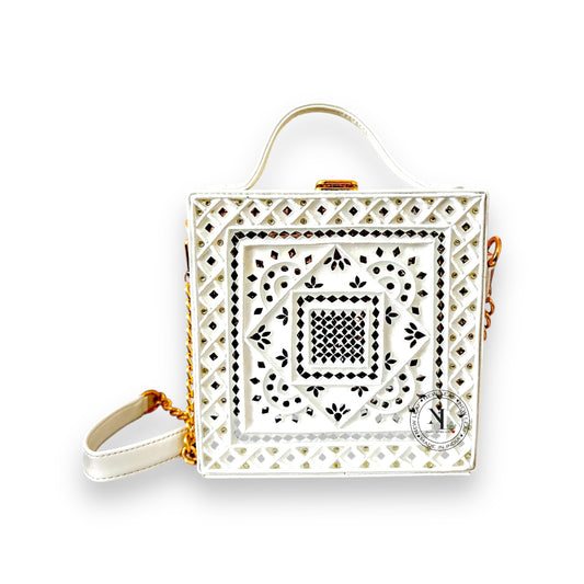 White Lippan Art Handcrafted Box Bag