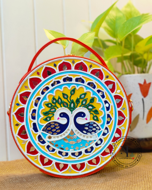 Peacock Lippan Art Handcrafted Circle Box Bag