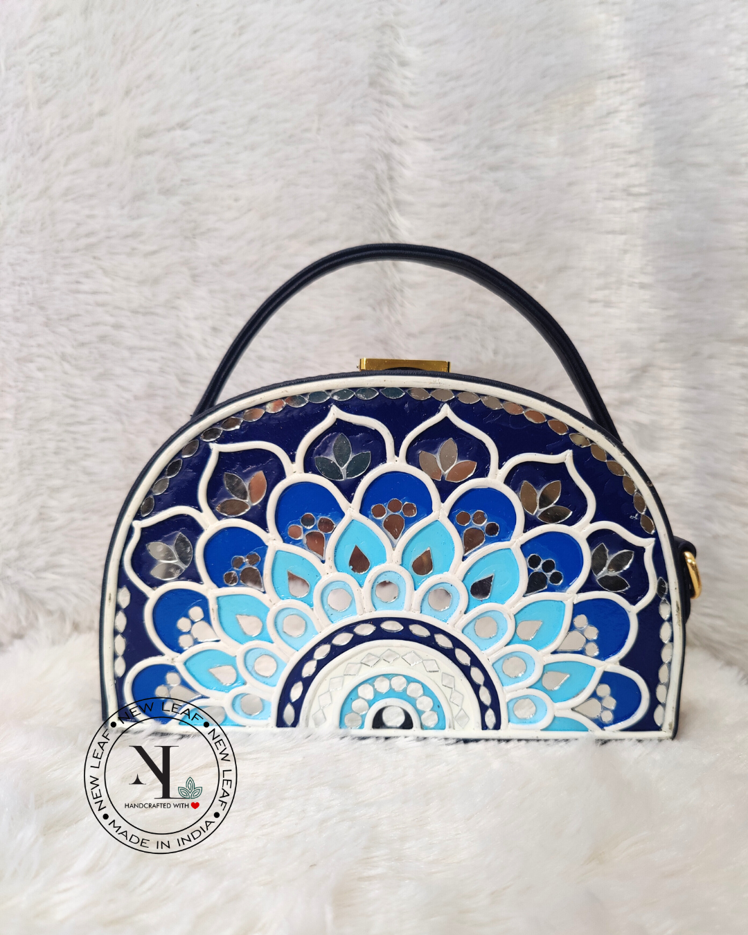 Mandala Lippan Art Handcrafted Semi Circle Box Bag