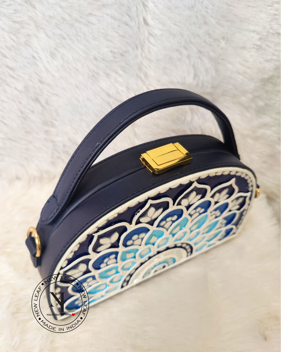 Mandala Lippan Art Handcrafted Semi Circle Box Bag