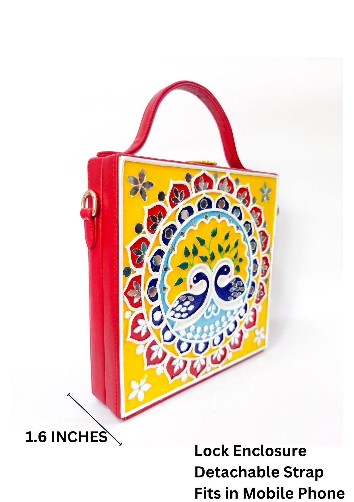 Peacock Square Lippan Art Handcrafted Box Bag