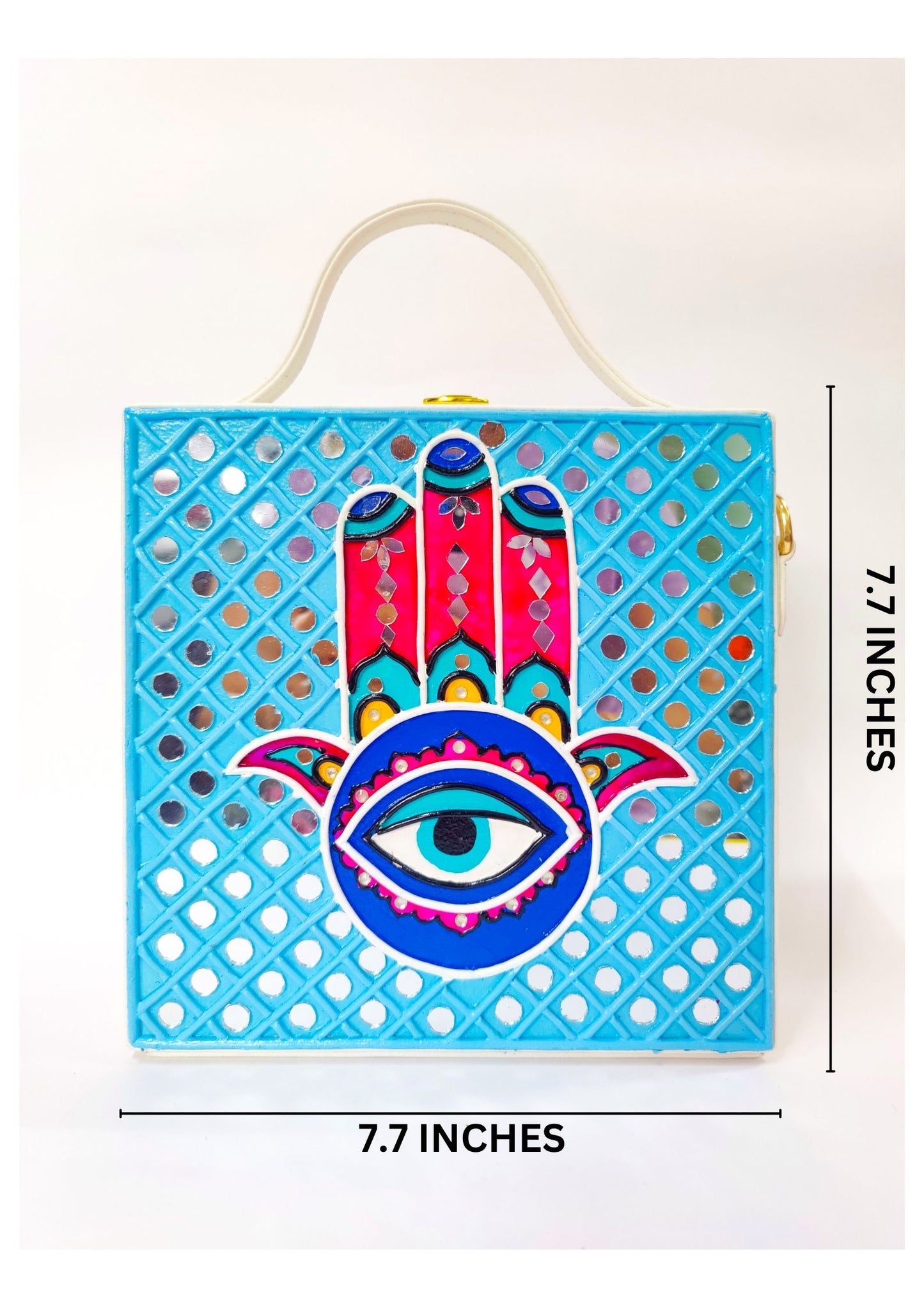 Hamsa Square Lippan Art Handcrafted Box Bag