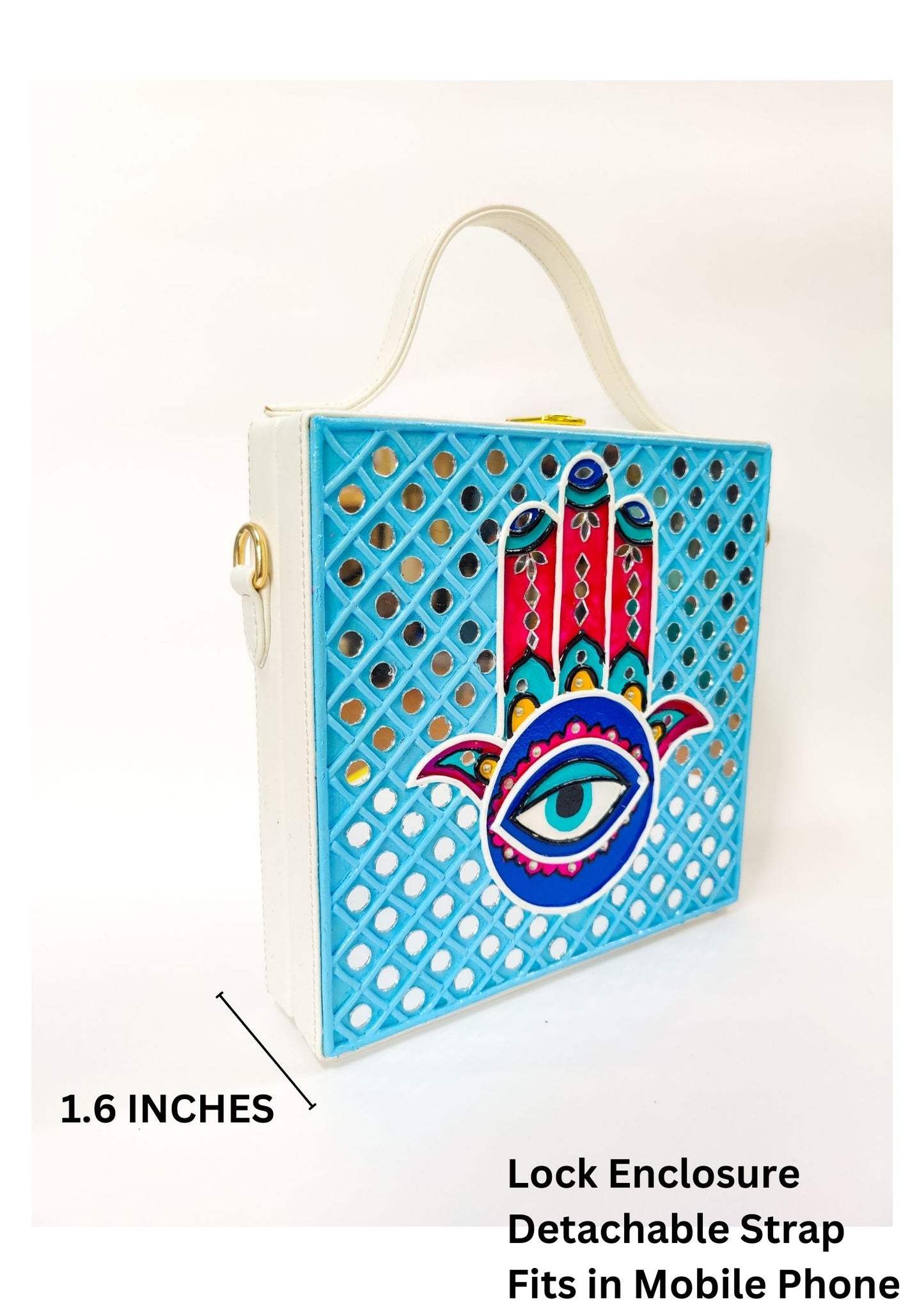 Hamsa Square Lippan Art Handcrafted Box Bag