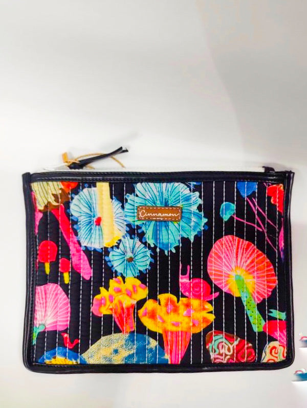 Black Mushroom Quirky Quilted Handcrafted Pouch