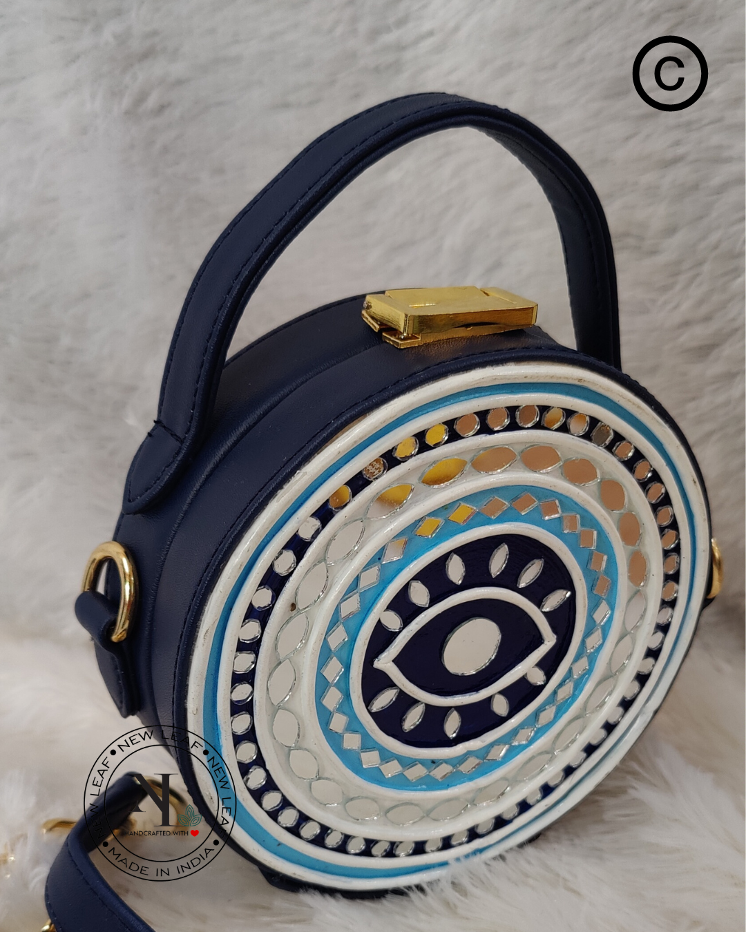 Mini Nazar na Lage Lippan Art Handcrafted Circle Box Bag