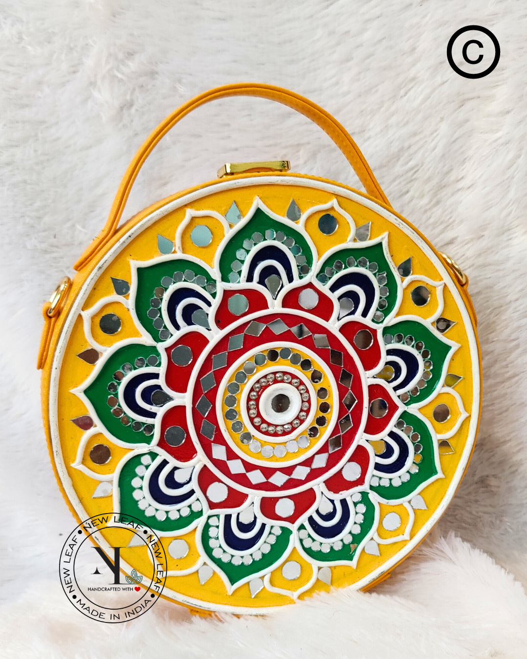 Mandala pattern Lippan Art Handcrafted Circle Box Bag