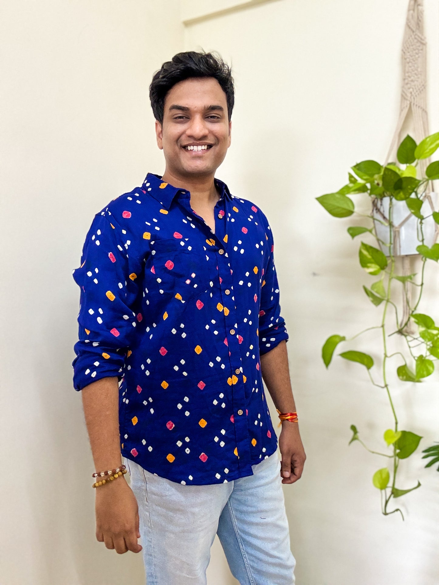 Ambar Neela  Handcrafted Pure Bandhani Unisex Shirt