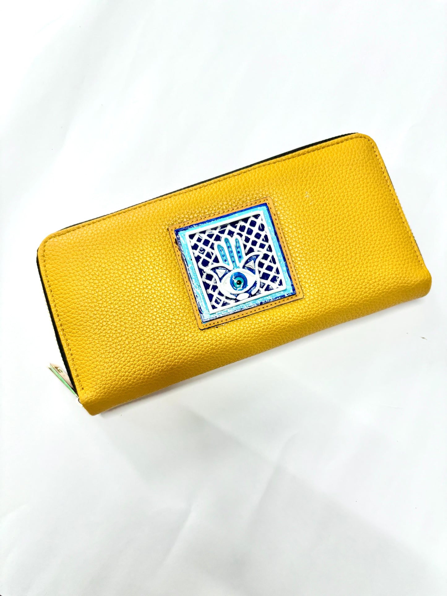 Yellow Hamsa Lippan art Handcrafted Wallet