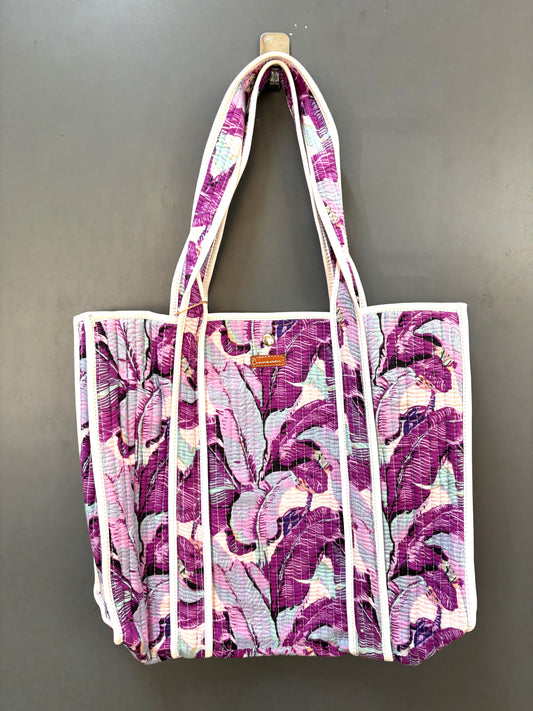 Purple Leaf Cotton Quilted Tote Bag