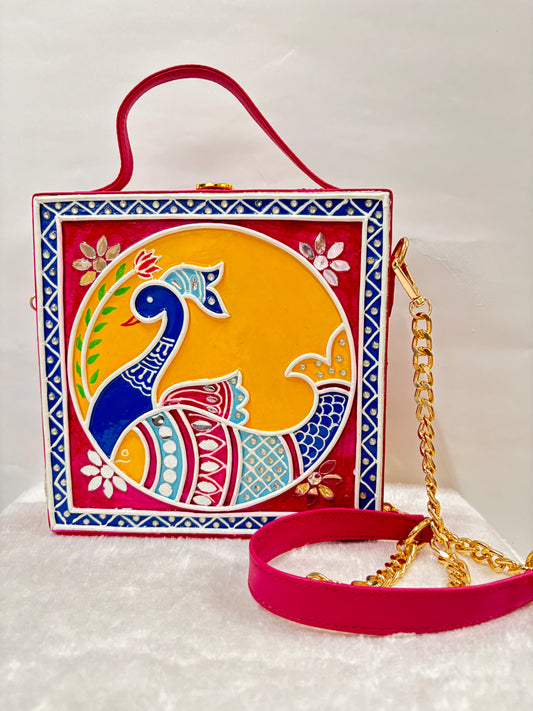 Pink Peacock Lippan Art Handcrafted Box Bag