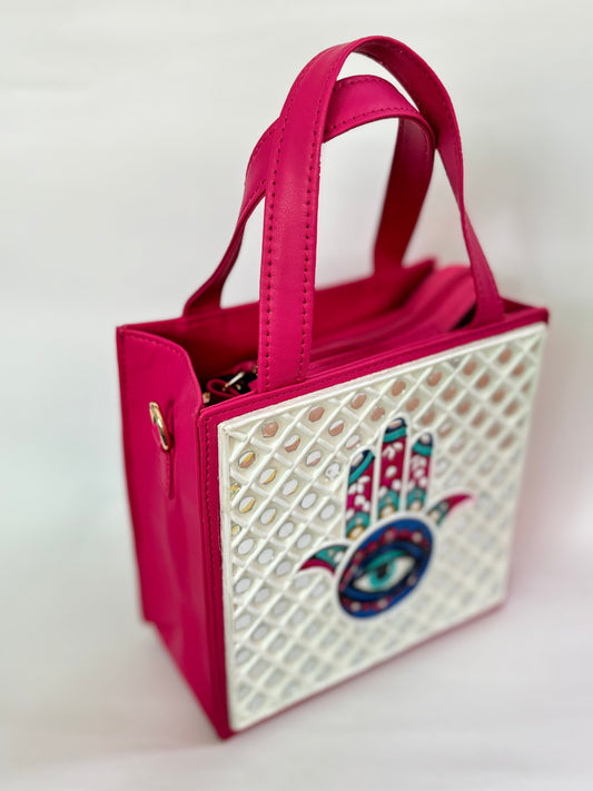 Hamsa Mini Lippan Art Handbag with zipper