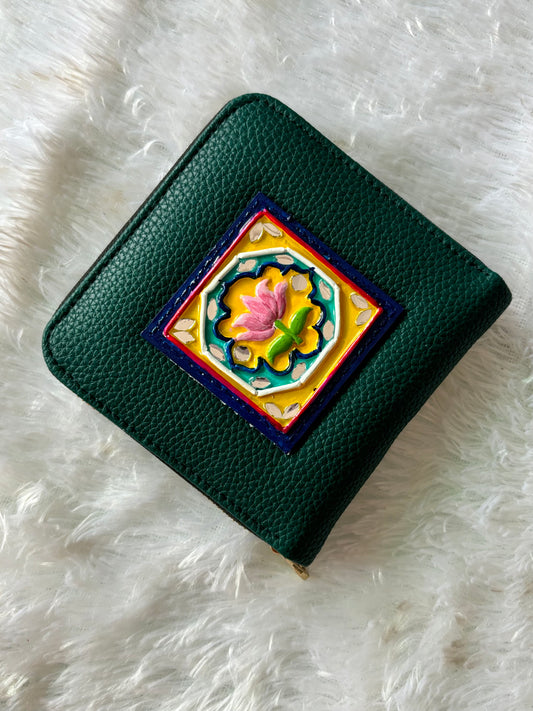 Lotus Green Lippan Art Handcrafted Wallet