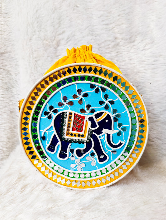 Indie Elephant Lippan Art Handcrafted Potli Bag with Sling