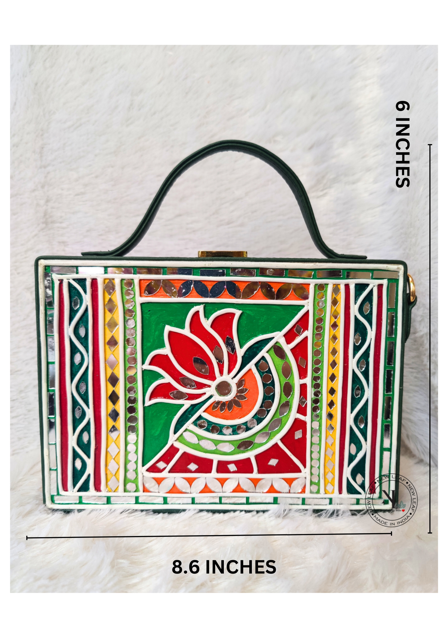 Green Lotus Lippan Art Handcrafted Rectangle Box Bag