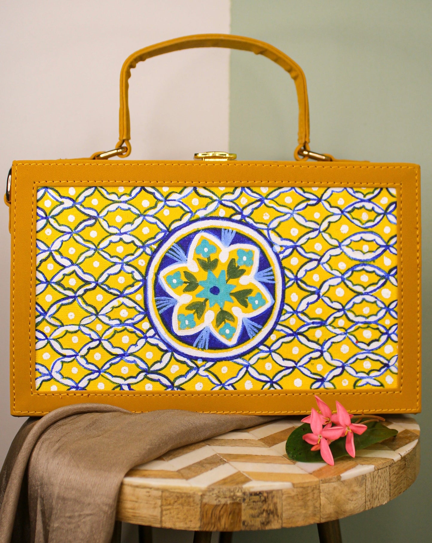 Phool  Hand-painted Rectangle Box Bag/ Sling