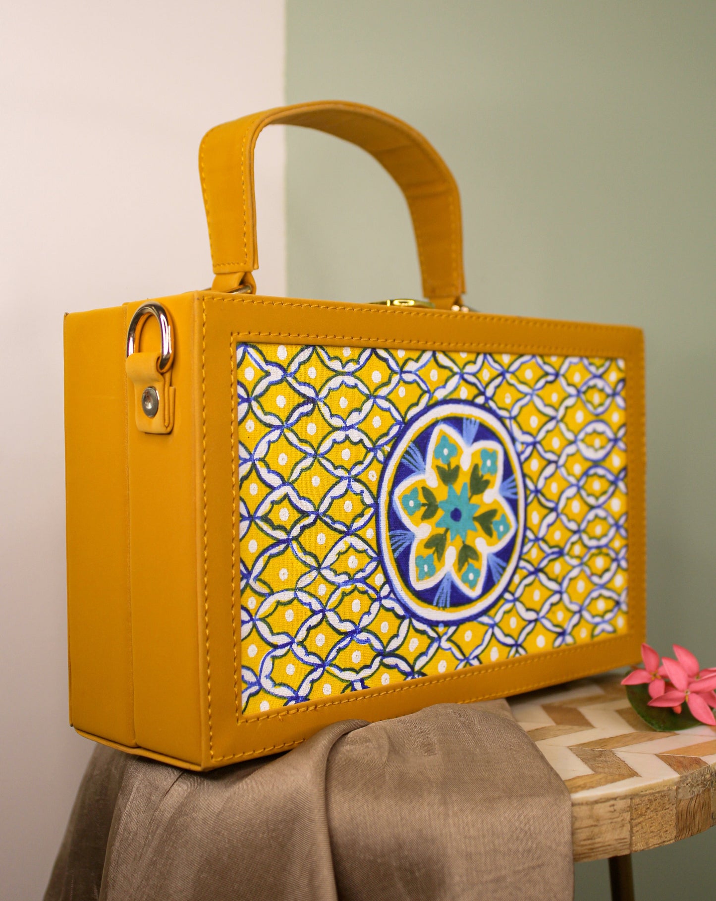 Phool  Hand-painted Rectangle Box Bag/ Sling