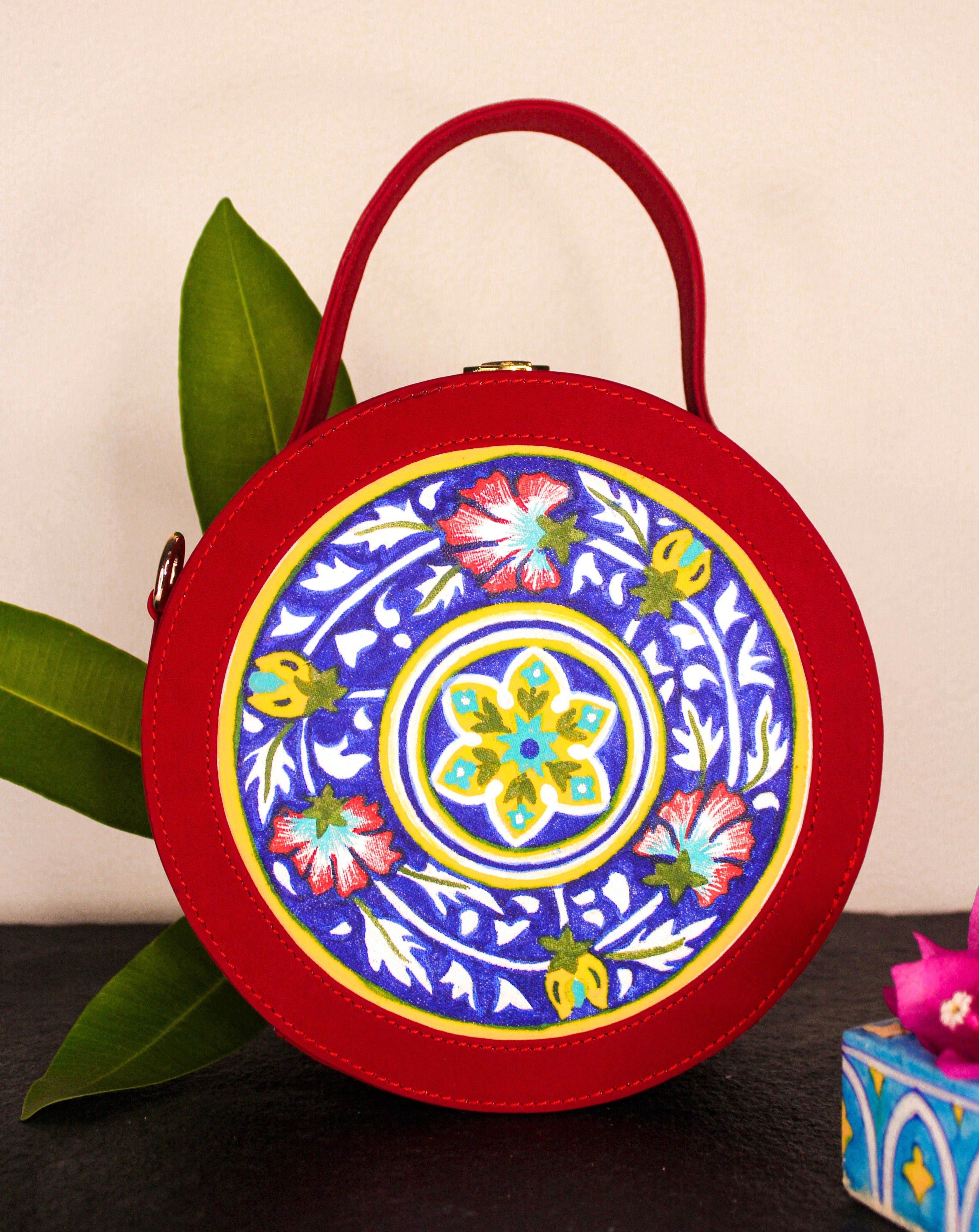 Gulmohar Hand-painted Circle Box Bag/ Sling – New Leaf
