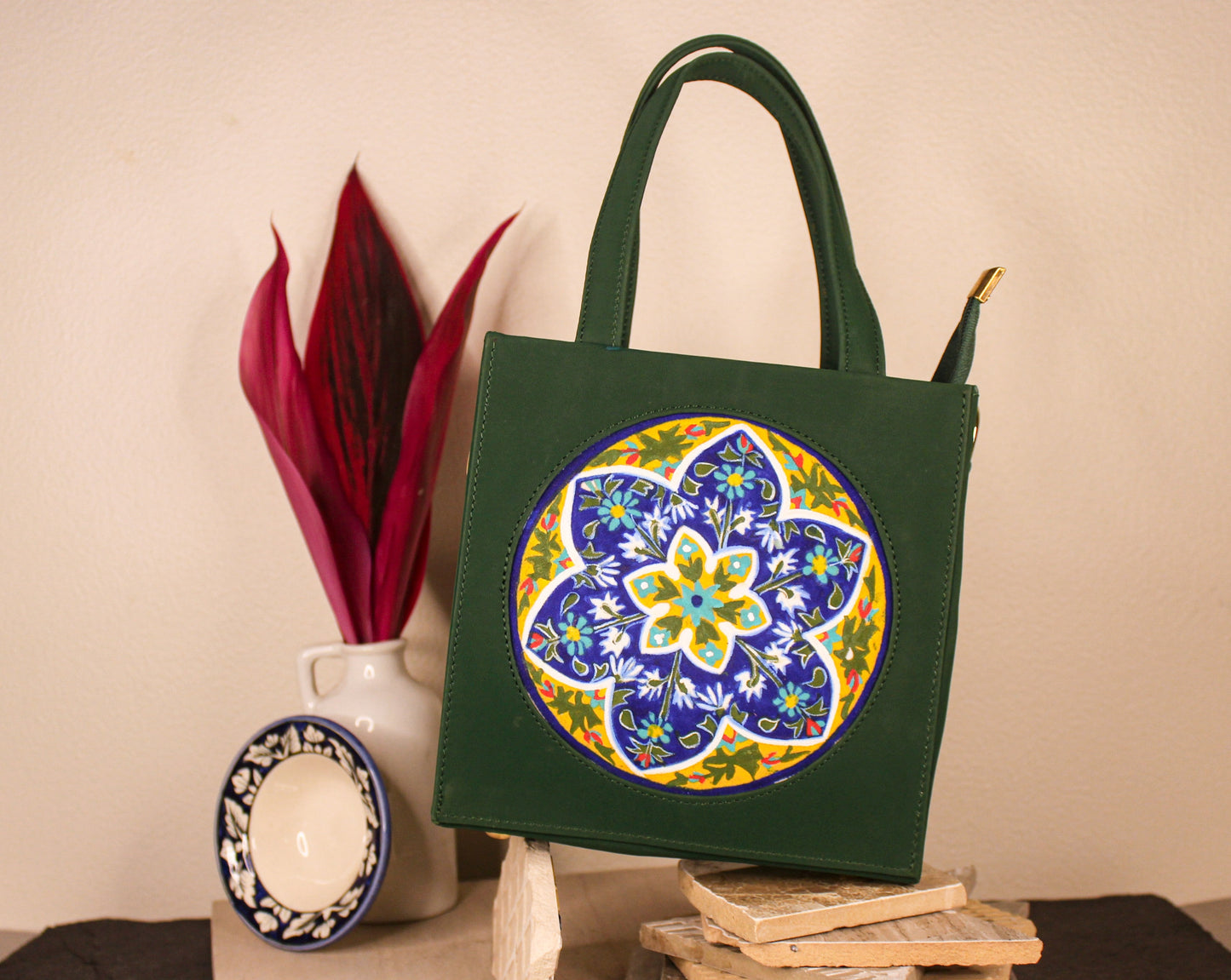 Baagh- Moss Green Hand-painted Mini Handbag/ Sling