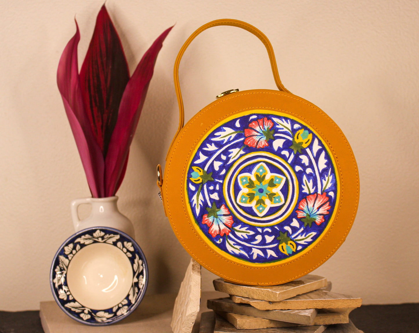 Gulbahar Hand-painted Circle Box Bag/Sling