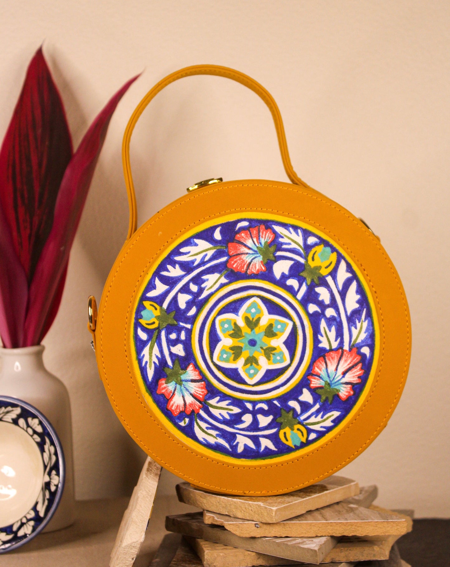 Gulbahar Hand-painted Circle Box Bag/Sling