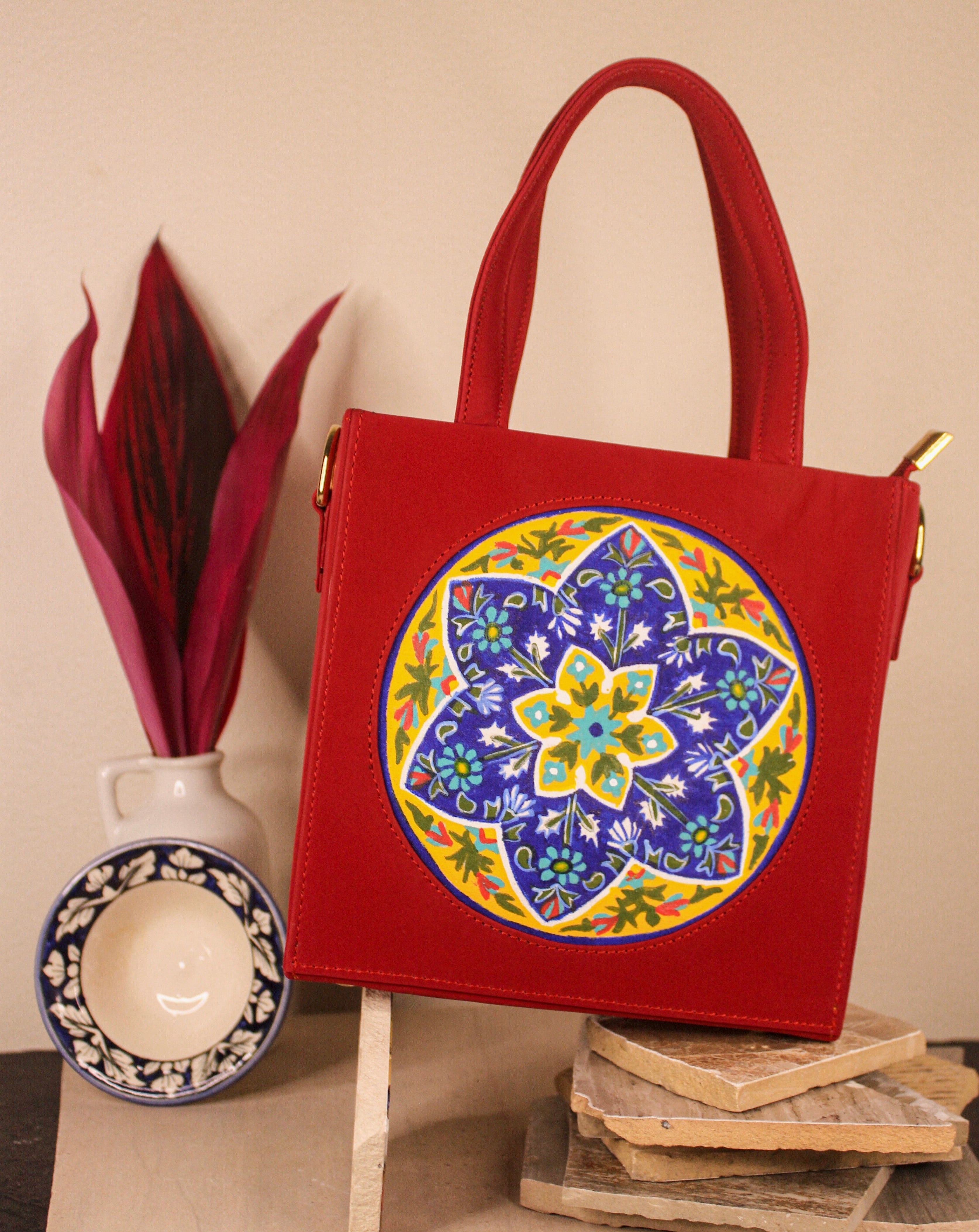Hibiscus Hand-painted Leather Crossbody Bag FINAL SALE (No Returns) |  Petalura