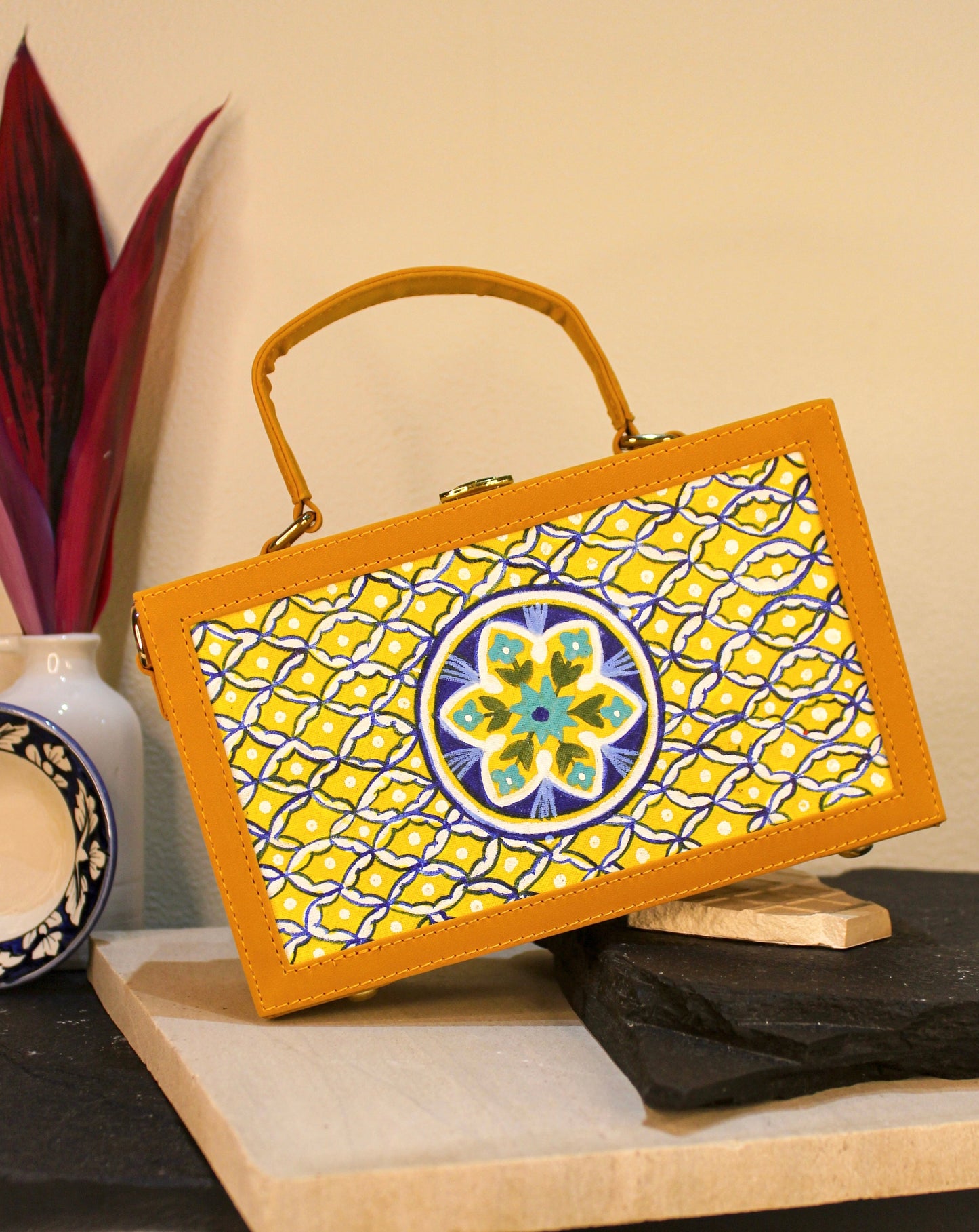 Phool  Hand-painted Rectangle Box Bag/ Sling