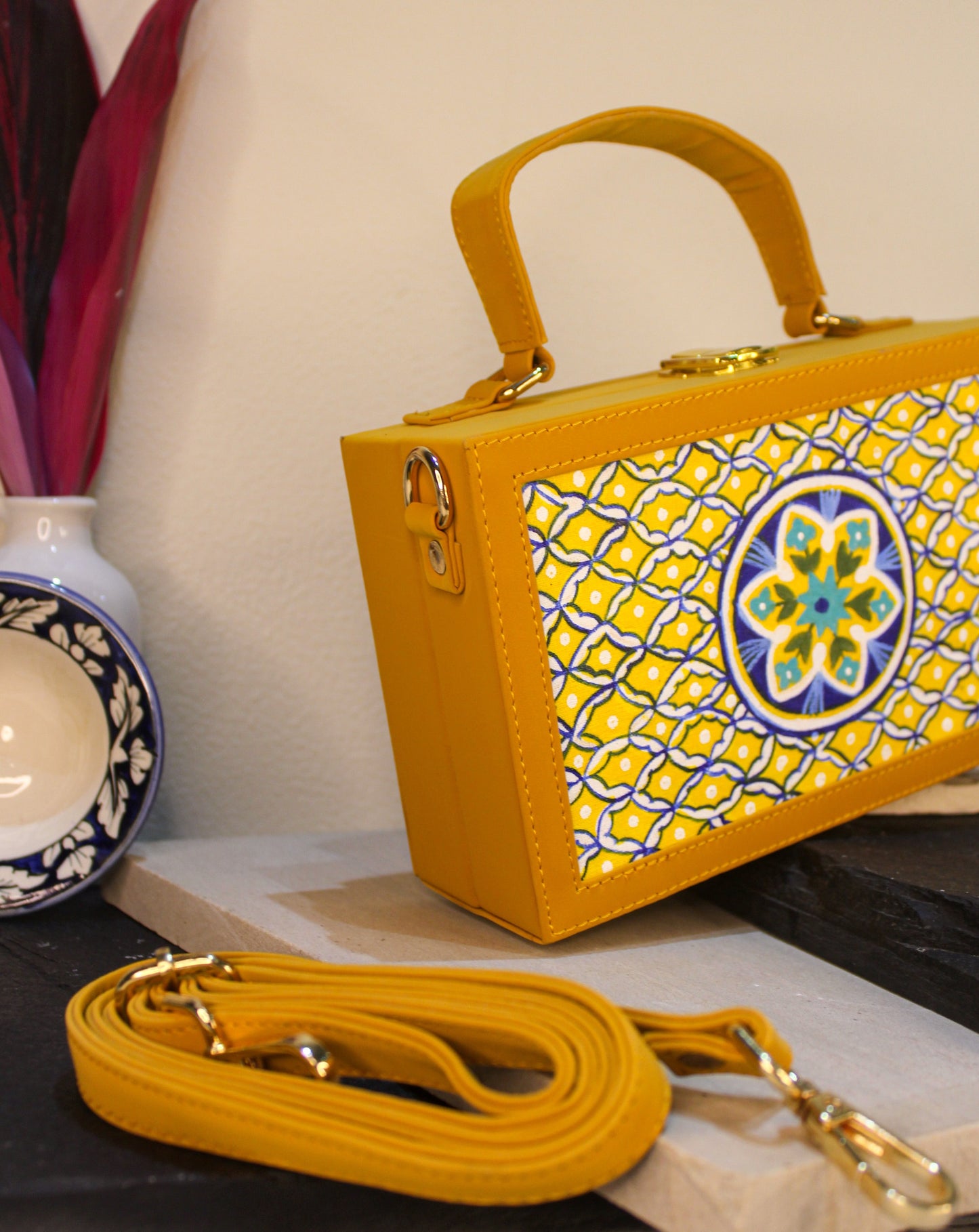 Phool  Hand-painted Rectangle Box Bag/ Sling